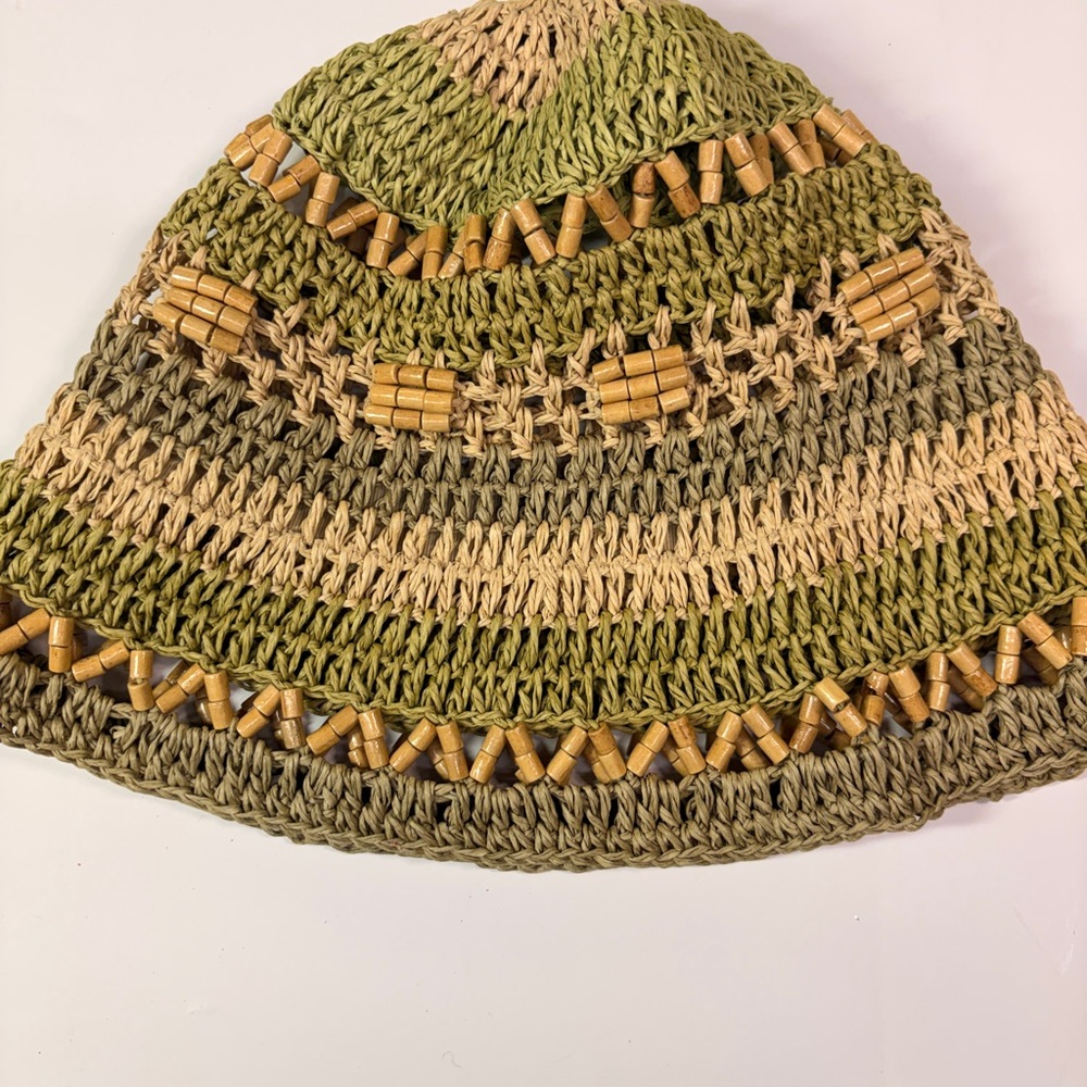 Woven Hat with Green and Tan Stripes